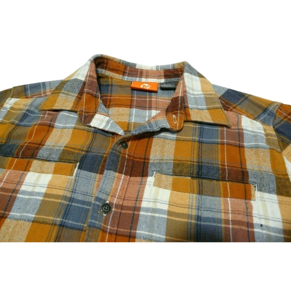 Merrell Flannel Shirt Mens Small Blue Orange Plaid  Long Sleeve‎ Cotton Pockets
